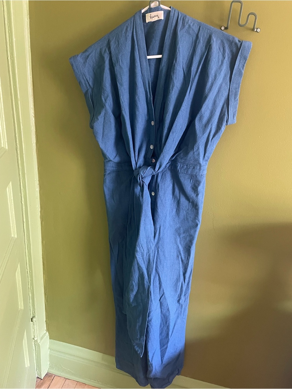 Heinui Blue Natural Cotton Jumpsuit with tie waist - Picture 2 of 5
